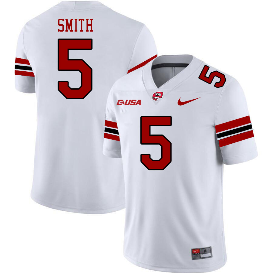 Western Kentucky Hilltoppers #5 Blue Smith College Football Jerseys Stitched Sale-White